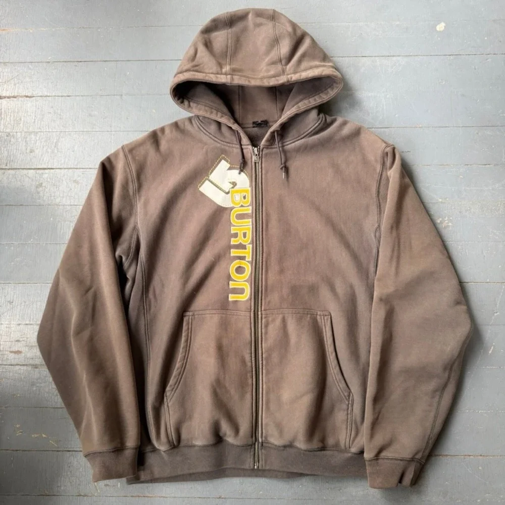 Burton Mens XL Heavyweight Full Zip Hoodie Brown Faded Logo Sweatshirt Skate - Picture 1 of 6